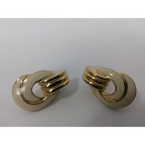 Vintage Crown Trifari Gold Tone Ivory Enamel Pierced Earrings